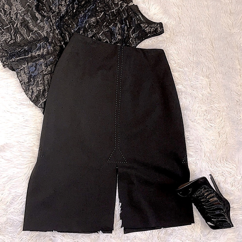 Tombolini Four-Vent Black Pencil Skirt